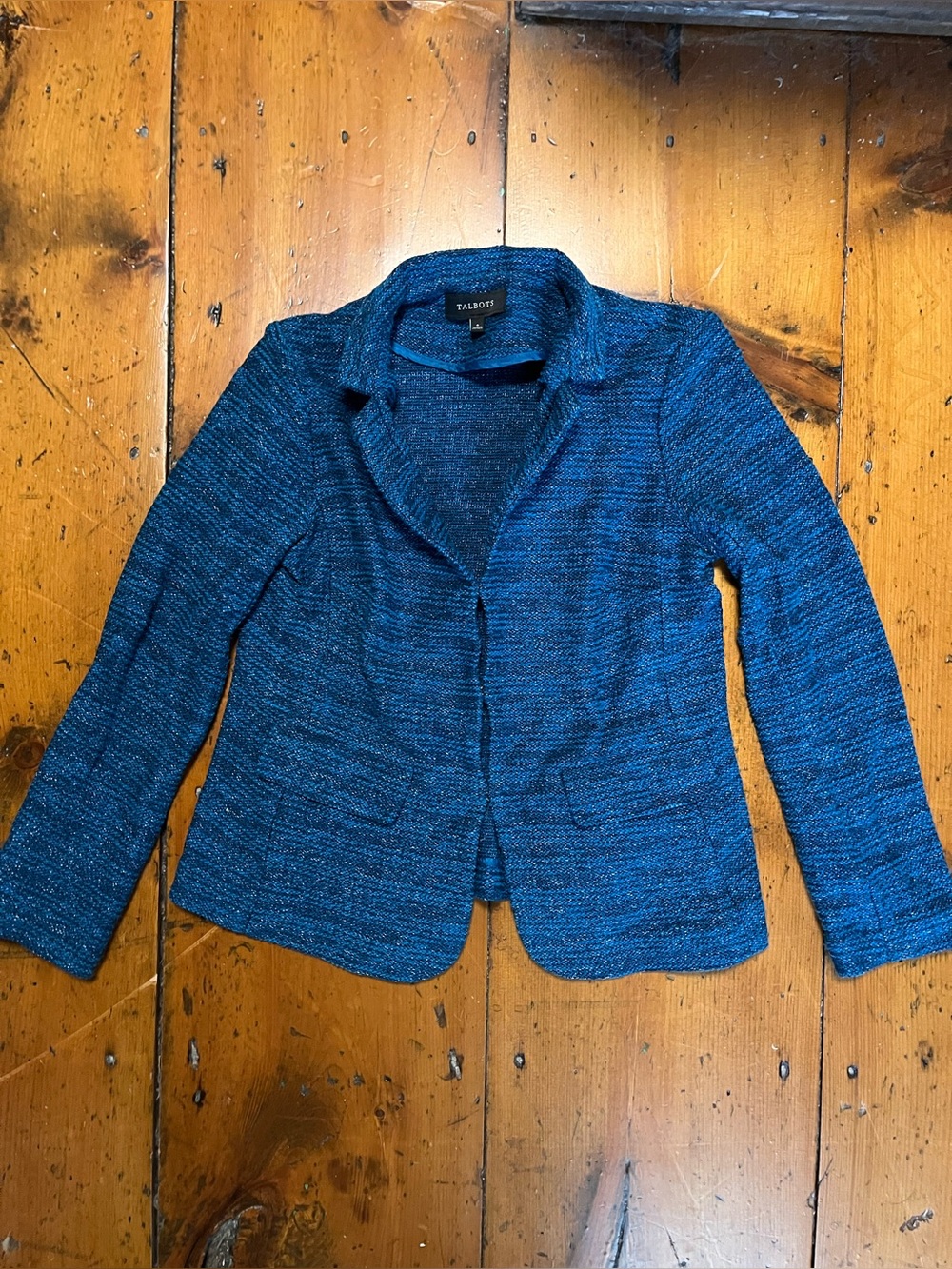 Talbots peacock blue sweater knit soft blazer 6